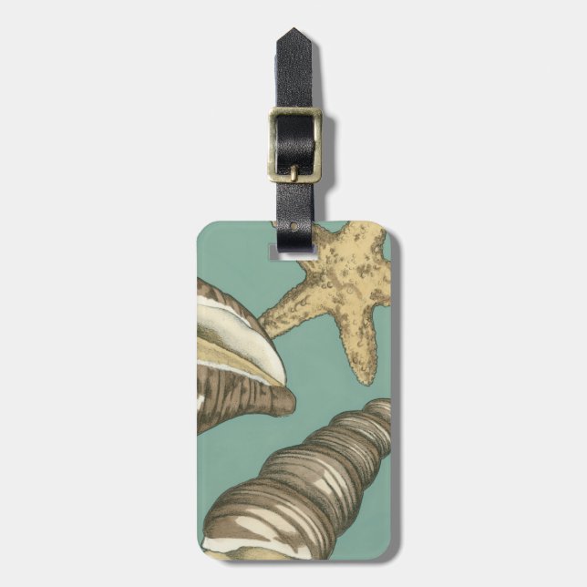 Small Shell Trio on Teal Luggage Tag (Front Vertical)