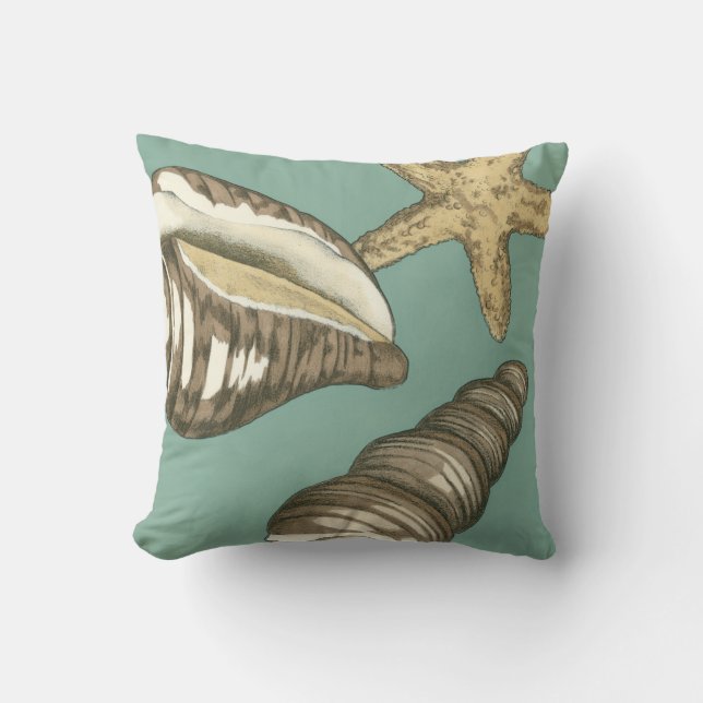 Small Shell Trio on Teal Throw Pillow (Front)