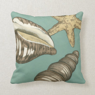 Small Shell Trio on Teal Throw Pillow