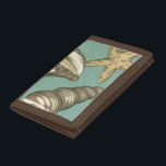Small Shell Trio on Teal Tri-fold Wallet<br><div class="desc">Megan Meagher is known for her simple art pieces. This image captures the simplicity of the seashore's treasures,  of a conch shells and a starfish. Meagher encompasses a teal background in her image to contrast these treasures. Get this fine art print today on your Zazzle product today.</div>