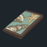 Small Shell Trio on Teal Tri-fold Wallet<br><div class="desc">Megan Meagher is known for her simple art pieces. This image captures the simplicity of the seashore's treasures,  of a conch shells and a starfish. Meagher encompasses a teal background in her image to contrast these treasures. Get this fine art print today on your Zazzle product today.</div>