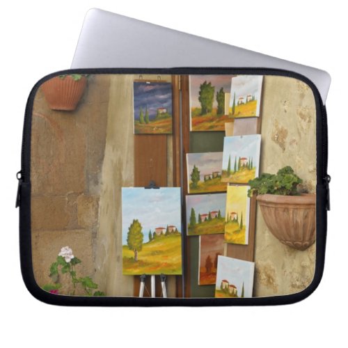 Small shope with artwork for sale on sidewalk laptop sleeve