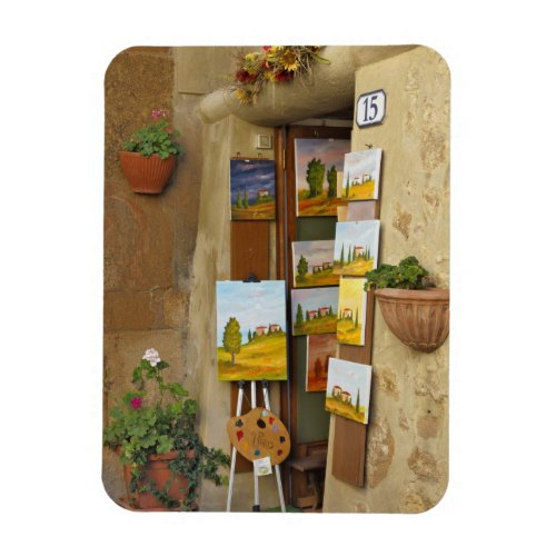 Small shope with artwork for sale on sidewalk magnet