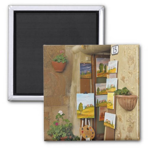 Small shope with artwork for sale on sidewalk magnet