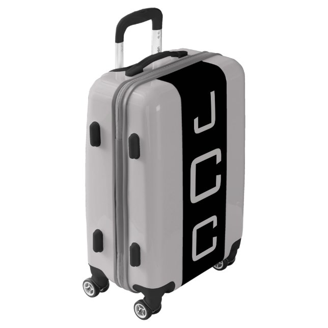 SMALL Silver + Black Monogrammed Carry On Luggage (Rotated Left)