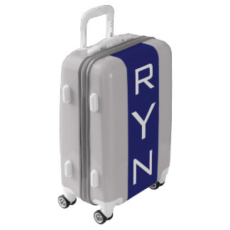 SMALL Silver + Navy Blue Monogram Carry On Luggage