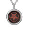 Small Silver Plated Orange Baphomet Necklace