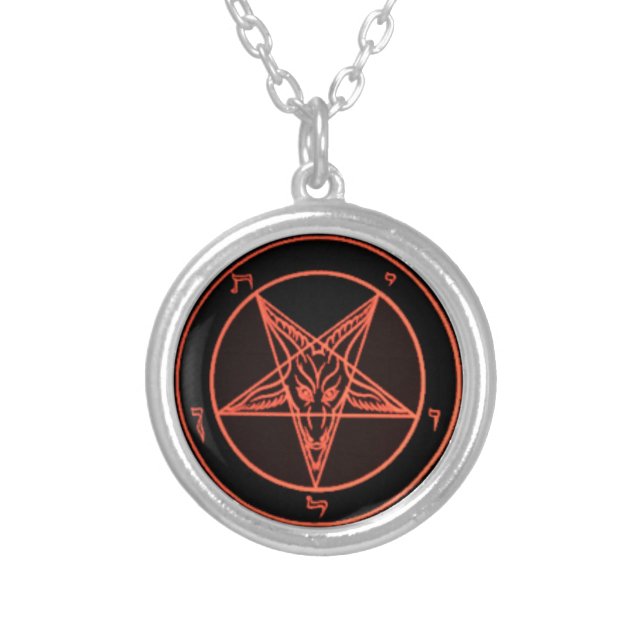Small Silver Plated Orange Baphomet Necklace (Front)