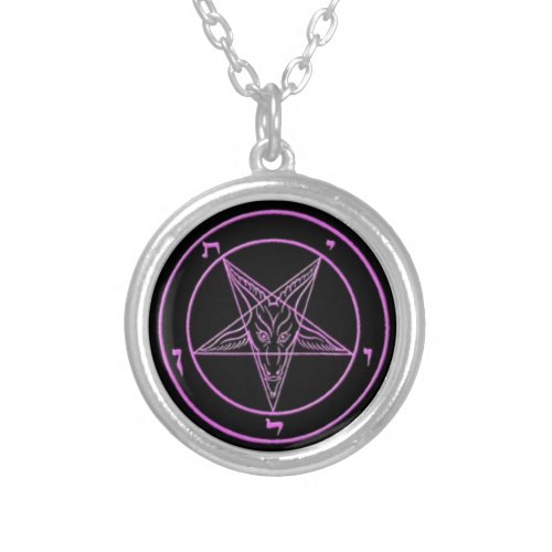 Small Silver Plated Pink Baphomet Necklace