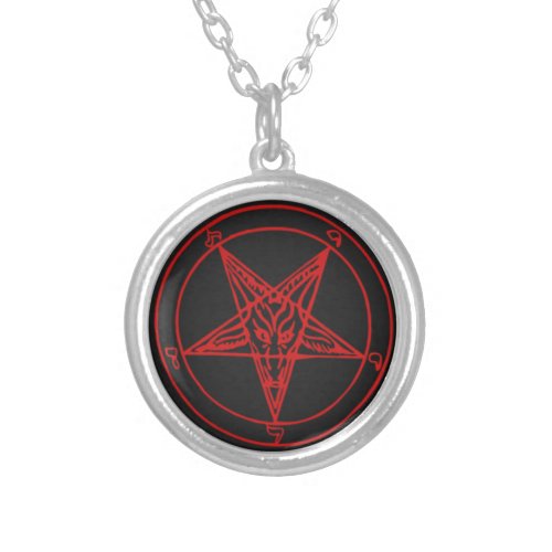 Small Silver Plated Red Baphomet Necklace