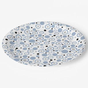 Small Slate Blue Silver Black Polka Dots Paper Plates