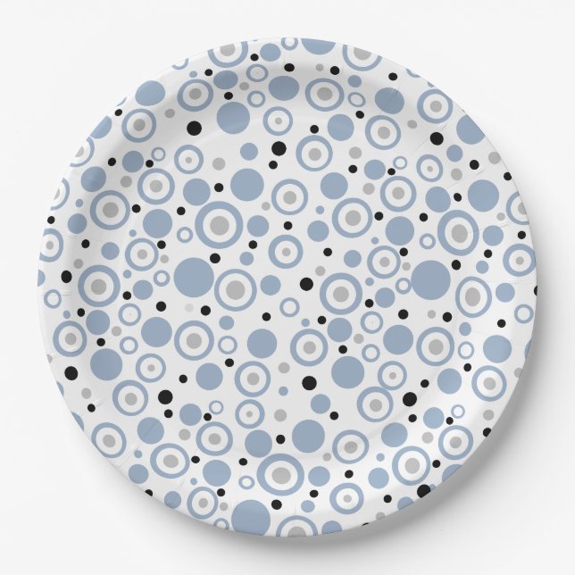 Small Slate Blue Silver Black Polka Dots Paper Plates (Front)