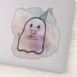Small Spirit Celts Birthday Sticker<br><div class="desc">A small ghost celebrates his birthday with a cake. Water colors background.</div>