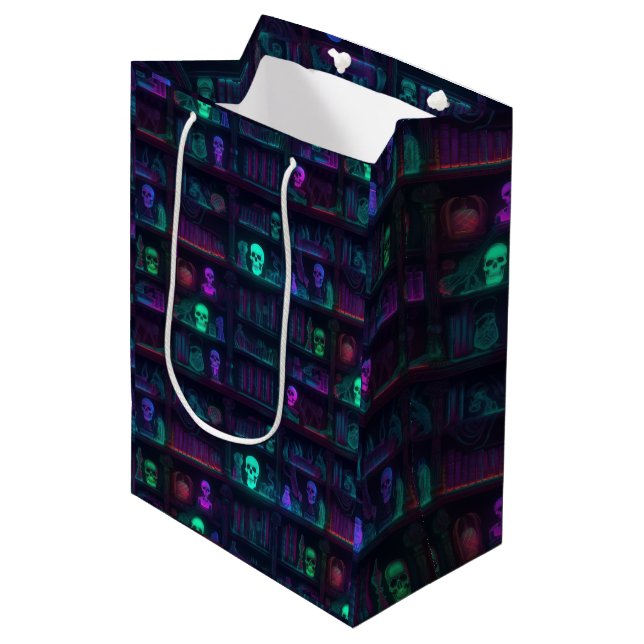Small Spooky Photo-realistic Dark Academia Bookshe Medium Gift Bag (Front Angled)