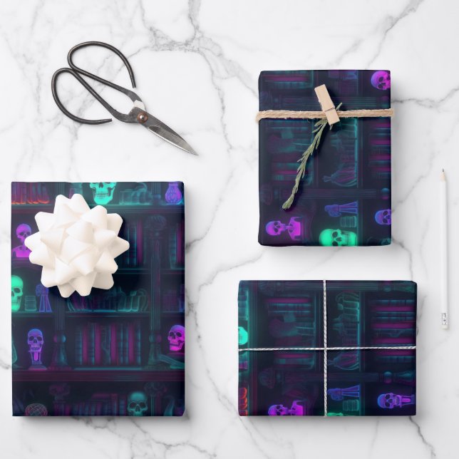 Small Spooky Photo-realistic Dark Academia Bookshe Wrapping Paper Sheets (Front)