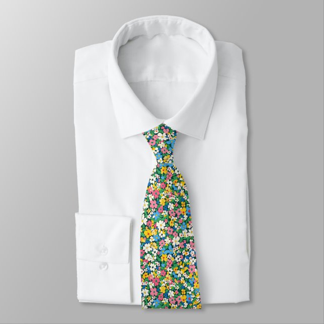 Small Spring Flowers Pattern Neck Tie (Tied)