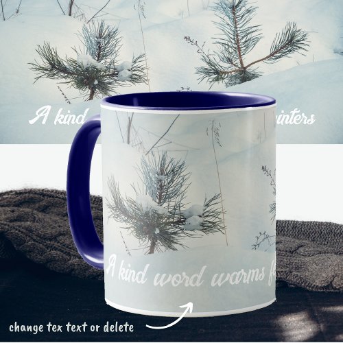 Small spruces covered with fresh snow mug
