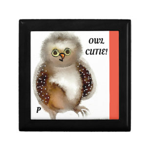 Small Square Tile Gift Box, Black Adorable OWL! Gift Box