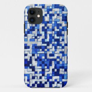 Small squares messed, shades of blue with white iPhone 11 case