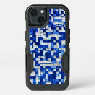 Small squares scattered, shades of blue with white iPhone 13 case