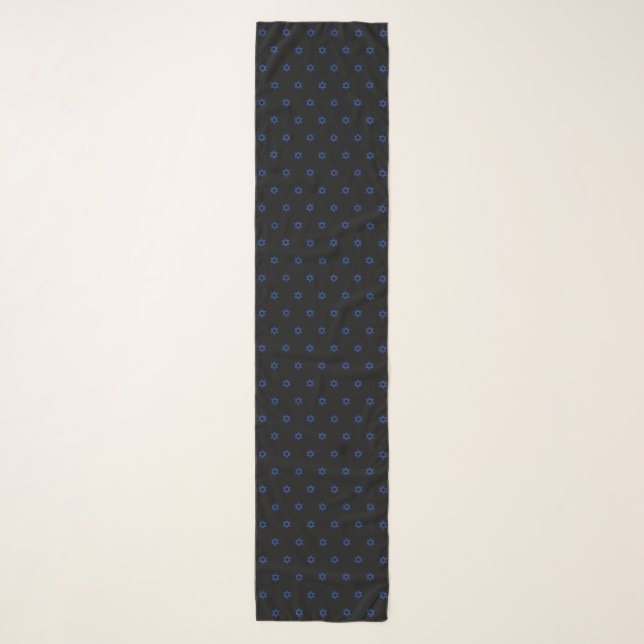 Small Star of David Pattern Black Long Head Scarf (Front)