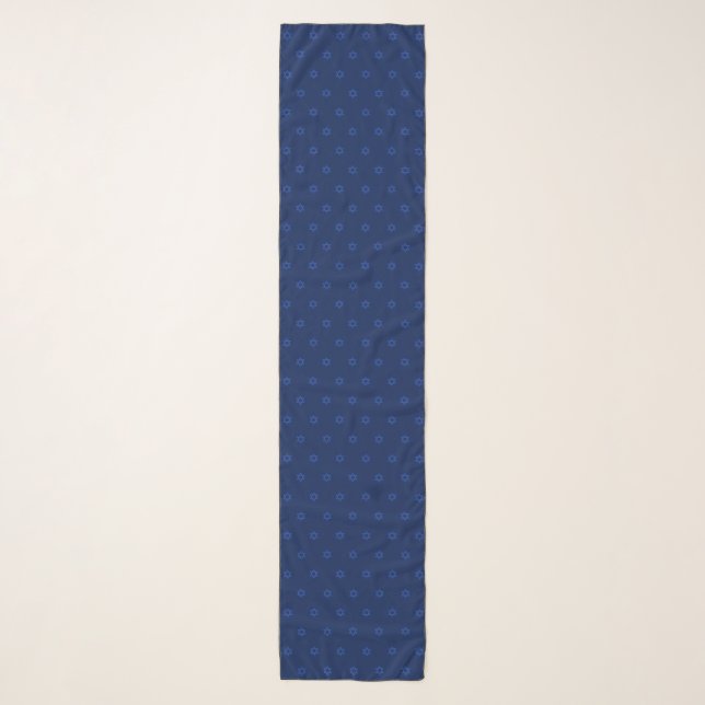 Small Star of David Pattern Navy Blue Long Head Scarf (Front)