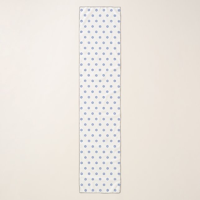 Small Star of David Pattern White Long Head Scarf (Front)