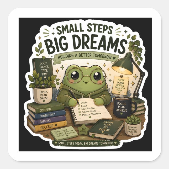 Small Steps Big Dreams Cute Frog Sticker  (Front)