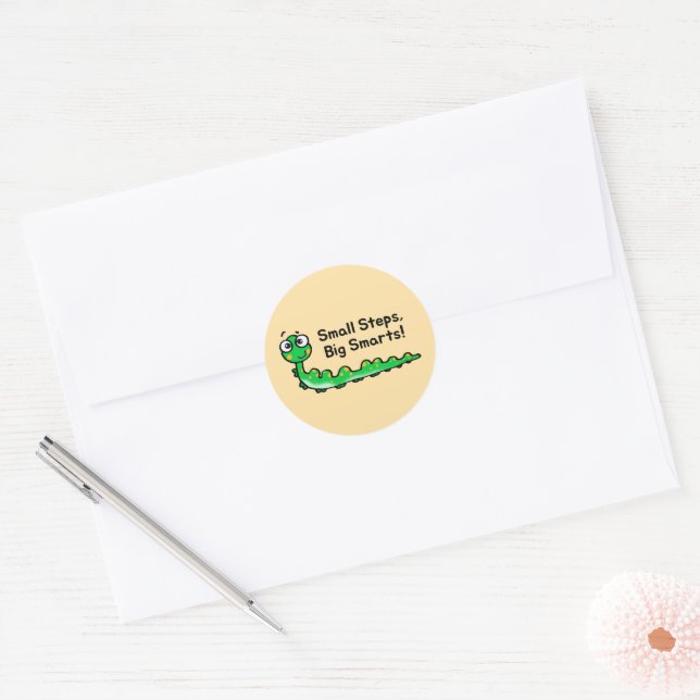 Small Steps Big Smarts Caterpillar Cartoon Classic Round Sticker (Envelope)