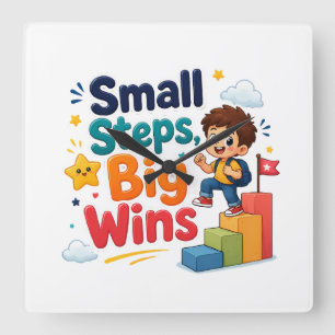 Small Steps, Big Wins – Cute Motivational Cartoon  Square Wall Clock