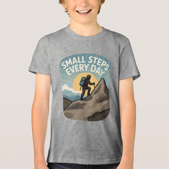 Small Steps Every Day Hiking Mountain Adventure Tri-Blend Shirt (Front)