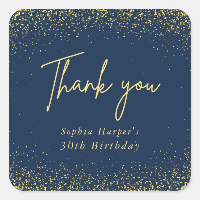 Small Stickers Navy Gold Confetti Thank You (Front)