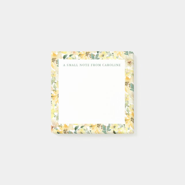 Small Sticky Notepad Yellow Watercolor Floral (Front)
