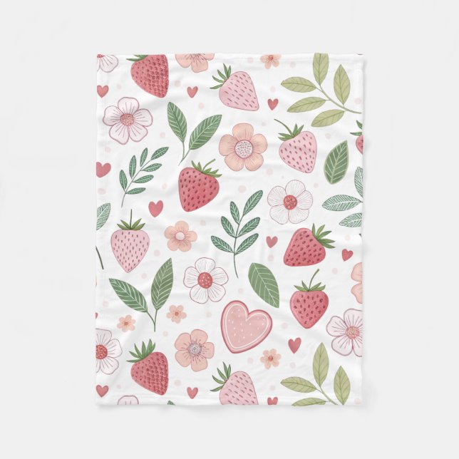Small Strawberry Pattern Fleece Blanket (Front)