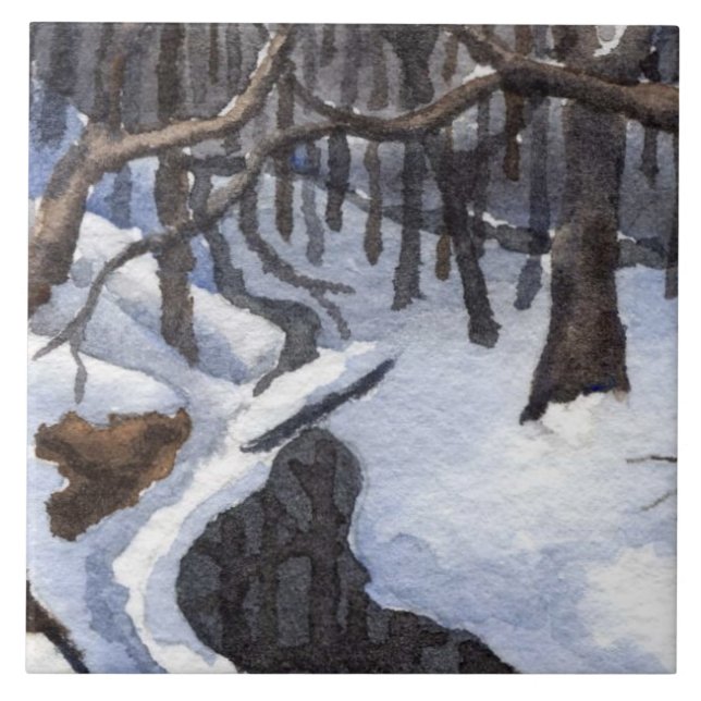 Small stream in a winter snow with dark waters ceramic tile (Front)