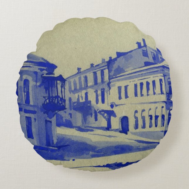 Small streets in the old town round pillow (Front)