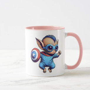 Small super-hero alien with shield. mug
