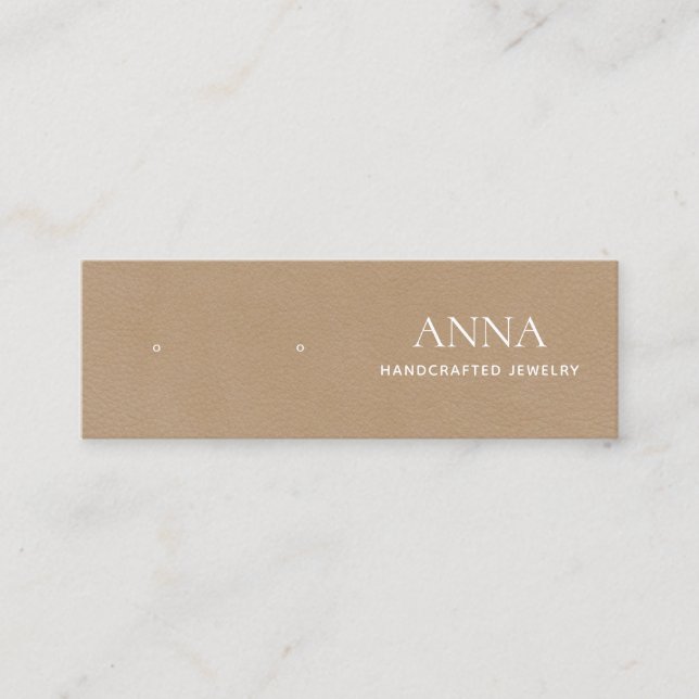 Small Tan Beige Leather Earring Display Mini Business Card (Front)