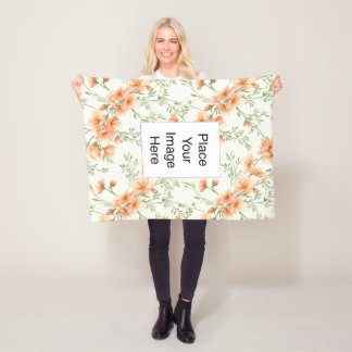 Small Throw Blanket, Peach Flowers, Add Name/Pic