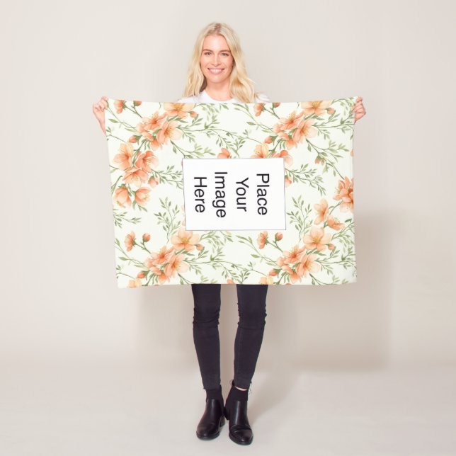 Small Throw Blanket, Peach Flowers, Add Name/Pic (In Situ)