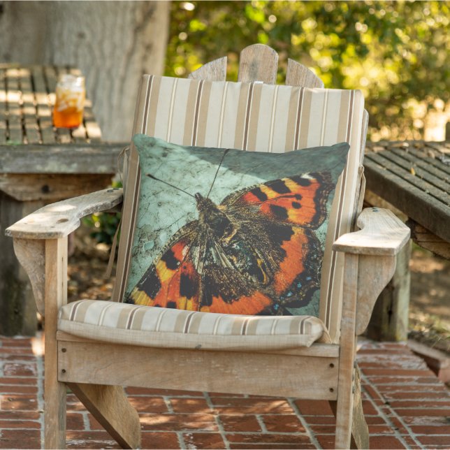 Small Tortoiseshell Butterfly Birthday Grunge Outdoor Pillow (Chair)
