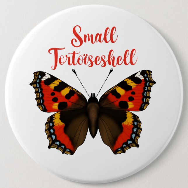 Small Tortoiseshell  Butterfly Round Badge Button (Front)