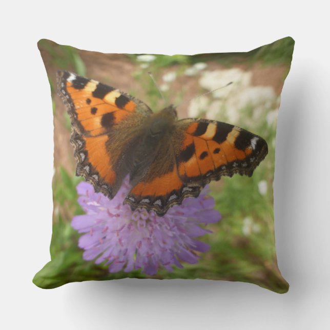 Small Tortoiseshell Butterfly Throw Pillow (Front)