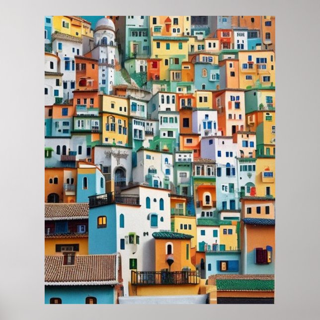 Small Tourist town many colourful houses Poster (Front)