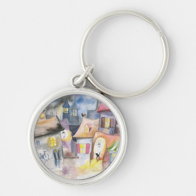 Small town at night keychain (Front)