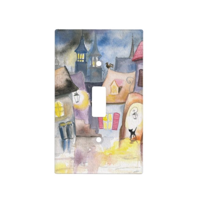 Small town at night light switch cover (Front)