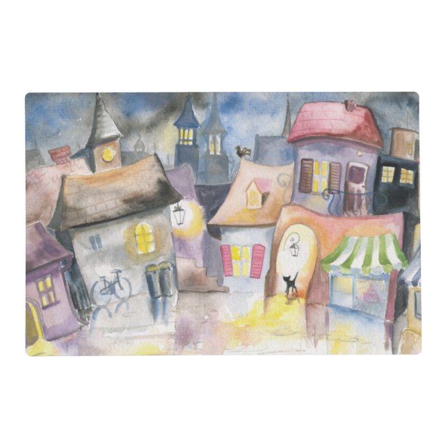 Small town at night placemat (Front)