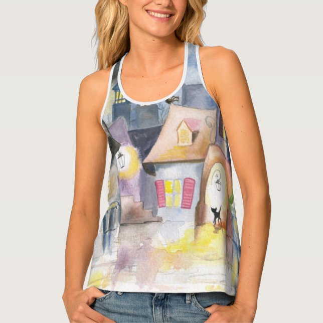 Small town at night tank top (Front)