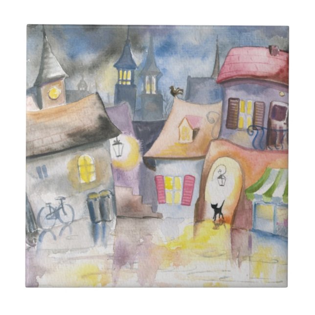 Small town at night tile (Front)