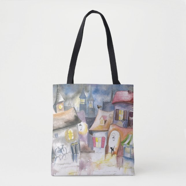 Small town at night tote bag (Front)
